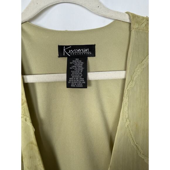 VTG KWoman Sheer Chiffon Blouse Light Olive Size 16W Fairy Grunge Flutter Sleeve - Picture 2 of 8
